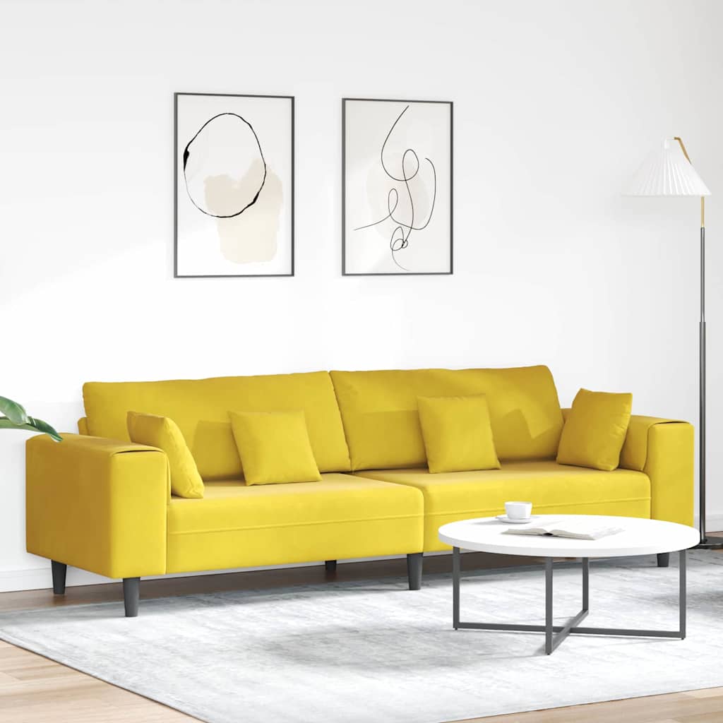 Velvet Sofa with Cushion Yellow 210 cm Velvet